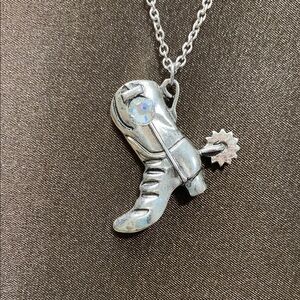 Silver Tone Clear Crystal NWOT Cowboy Boot Pendant Necklace!